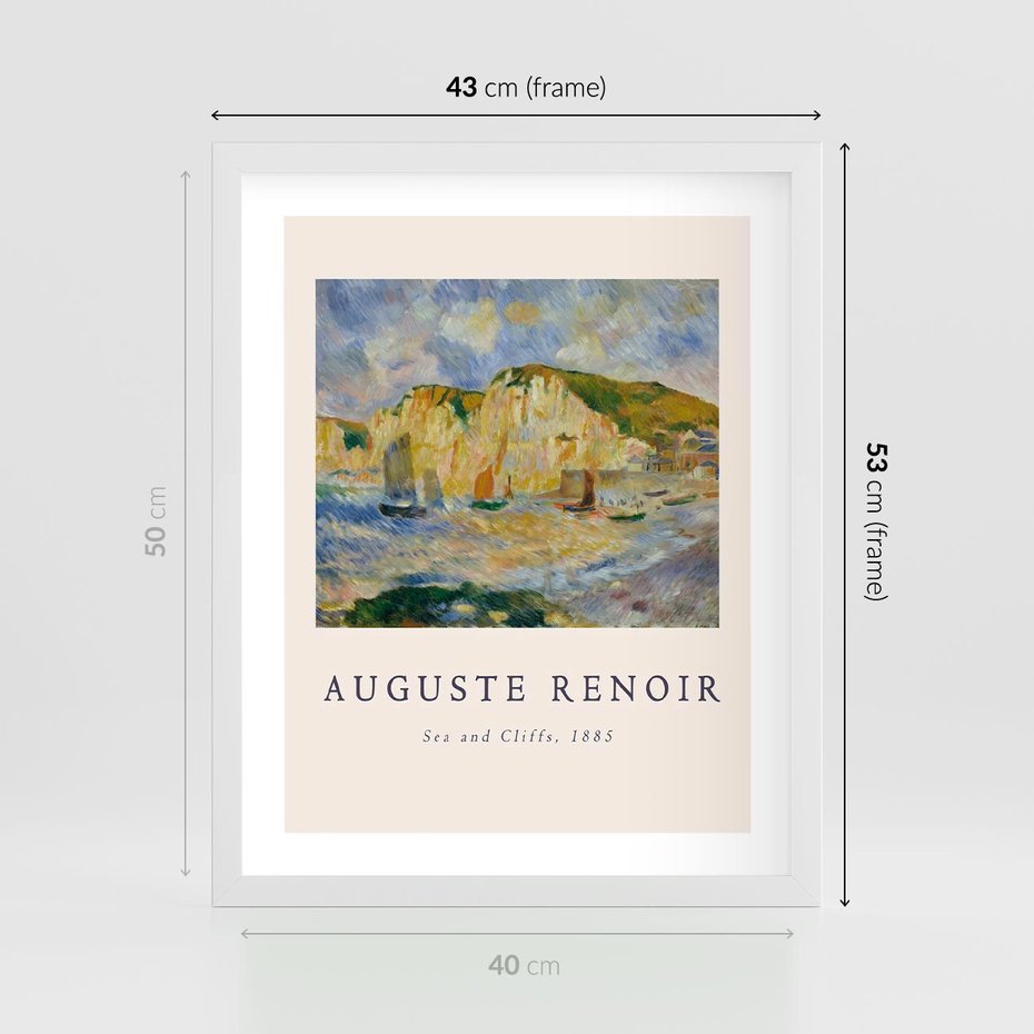 Plakat w ramie 40x50 - Plakat z Reprodukcją A. Renoira - Auguste Renoir, Morze i klify - rama biała