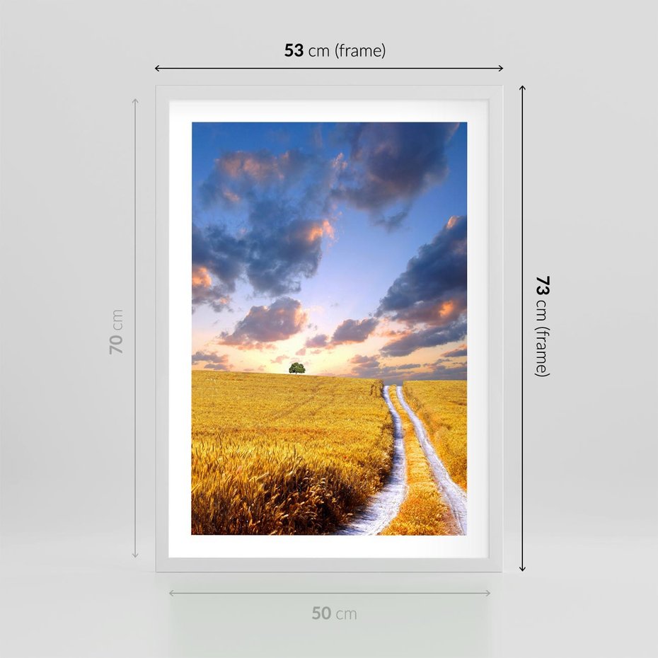 Plakat w ramie 50x70 - Magiczna droga w lesie - droga, ścieżka - rama biała