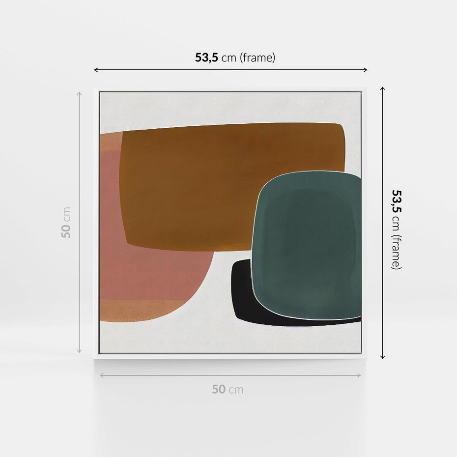 Obraz w ramie 50x50 - Emocje w akwarelach - geometryczne dziwne kształty, turkusowy - rama biała