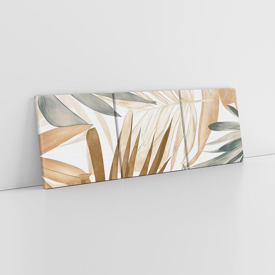 Obraz na płótnie 90x30 - Liście w Akwareli - akwarela, malowane liście