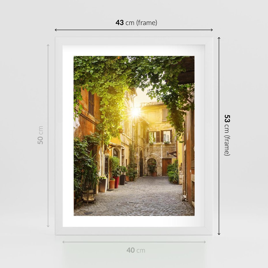 Plakat w ramie 40x50 - Malownicza Wędrówka - uliczka, perspektywa - rama biała