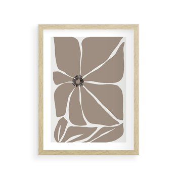 Plakat w ramie 30x40 - Złudne Zmysły - abstrakcyjny kwiat, beże i brązy - rama drewno
