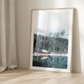 Plakat w ramie 40x50 - Biały Domek - domek w górach, zima - rama drewno