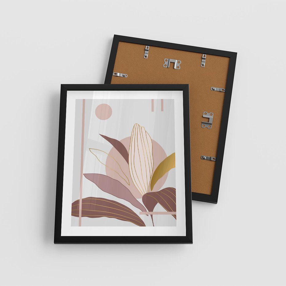 Plakat w ramie 40x50 - Pastelowa Uroda Natury: Kwiat z Złotymi Akcentami - pastelowa grafika, kwiat - rama czarna