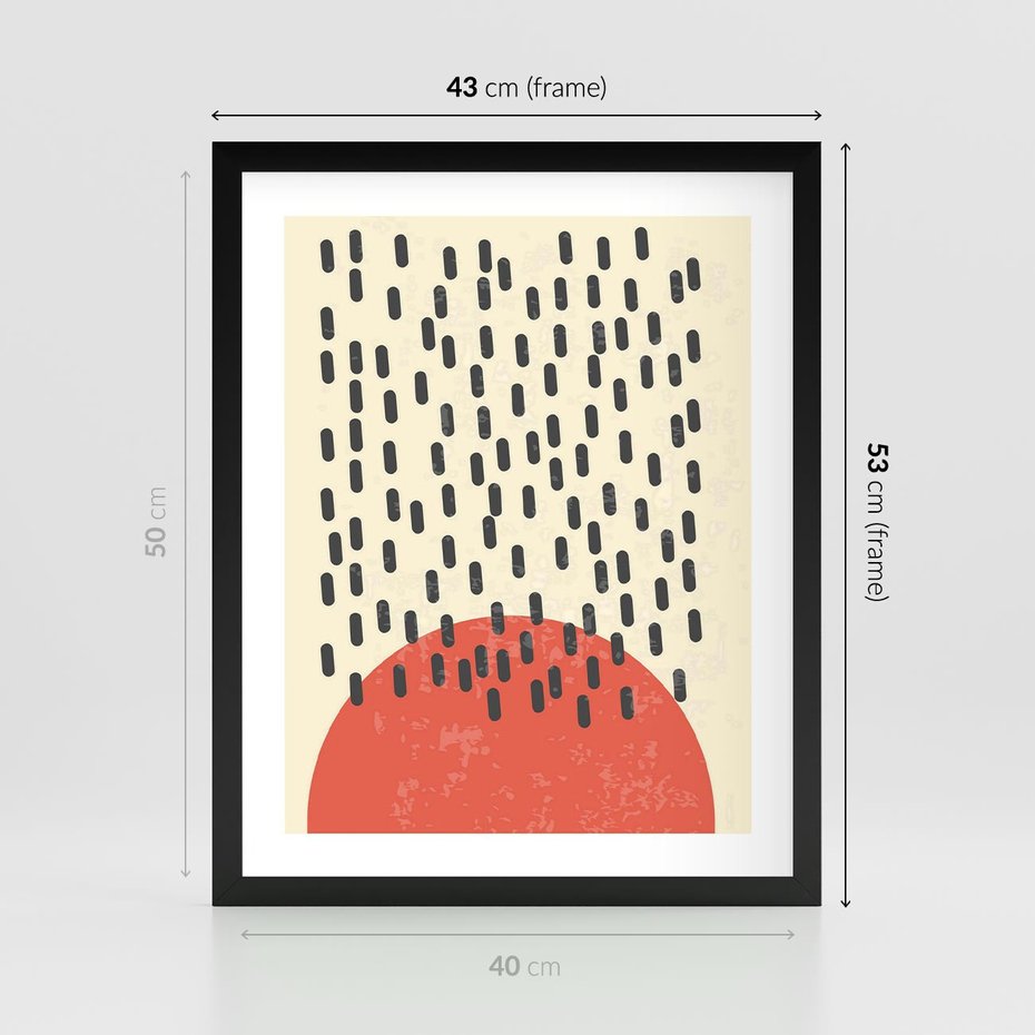 Plakat w ramie 40x50 - Czerwona Abstrakcja: Grafika z Wyrazistym Kołem - abstrakcja grafika, czerwone koło - rama czarna