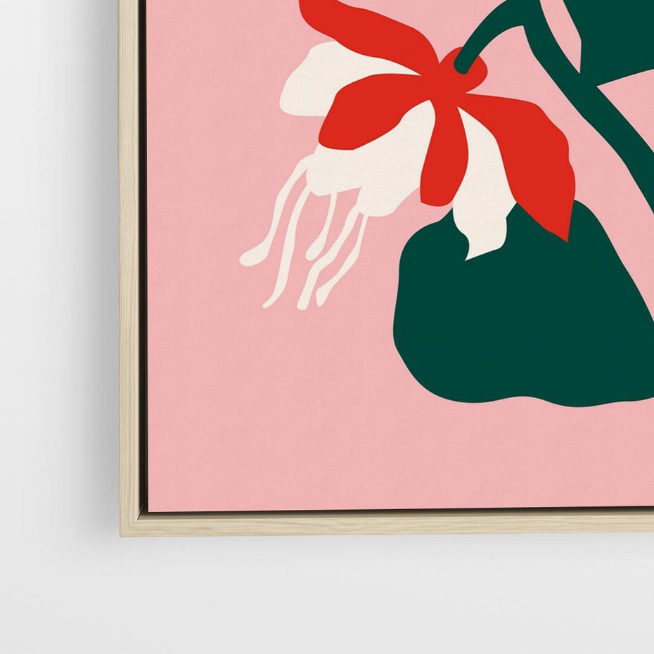 Obraz w ramie 80x80 - Migotliwa Kreatywność - abstrakcyjne kwiaty, różowe tło - rama drewno