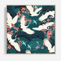 Obraz w ramie 50x50 - Żurawie Wachlarze - orientalne japońskie żurawie, grafika - rama drewno