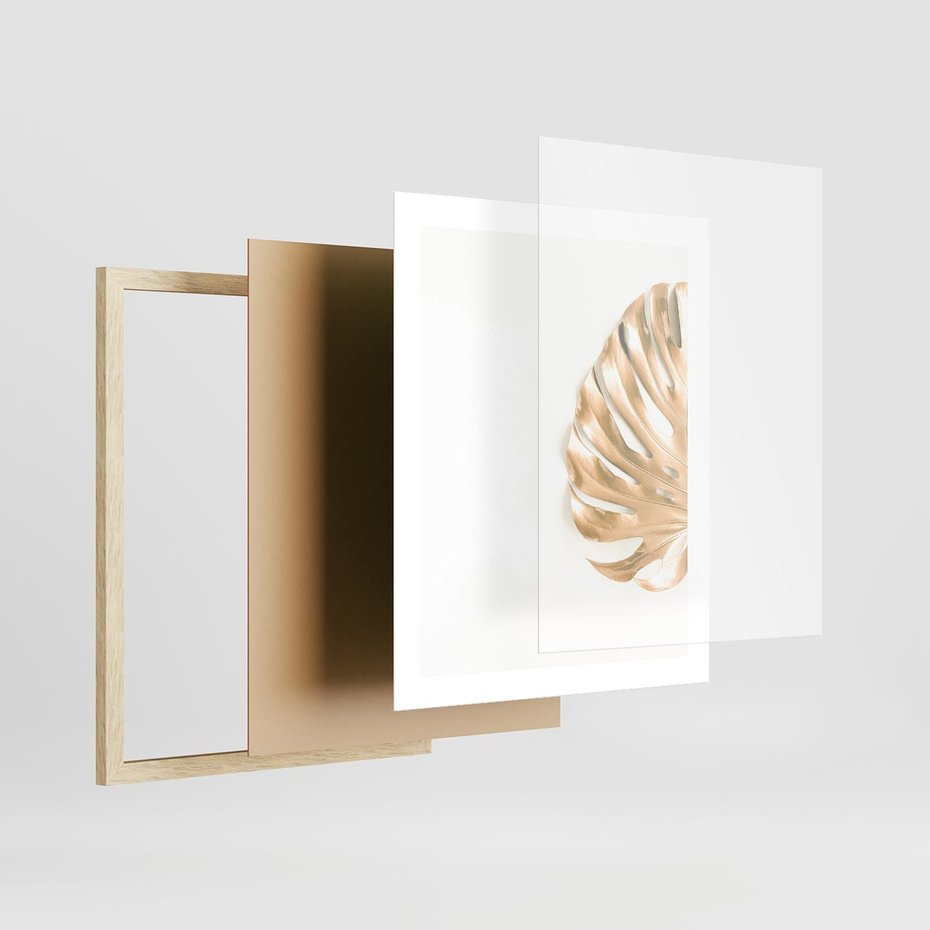 Plakat w ramie 40x50 - Przyjemność dla Oczu - złote, liście - rama drewno