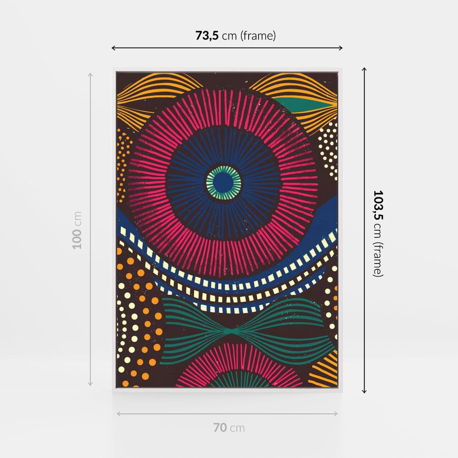 Obraz w ramie 70x100 - Energia Wzorców - enticzne wzory, kształty - rama biała