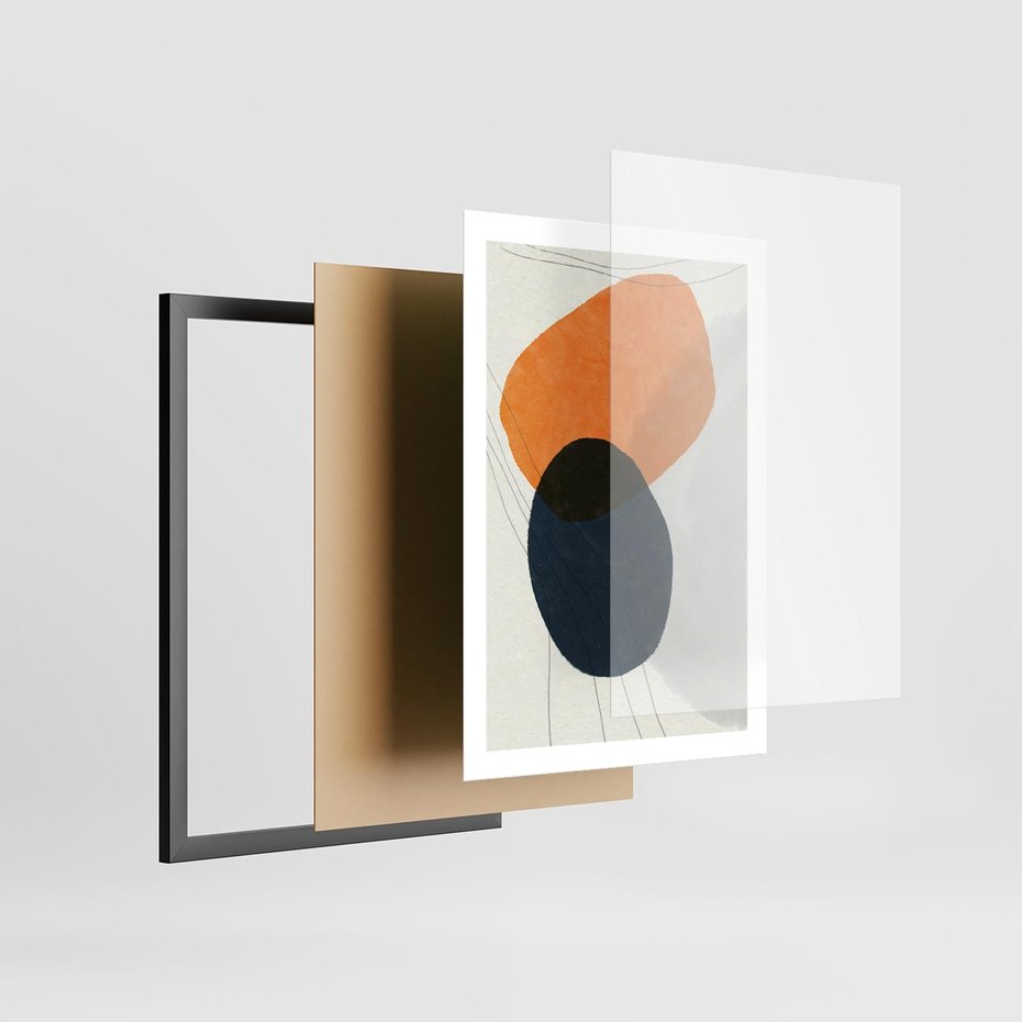 Plakat w ramie 50x70 - Podróżne Pastelowe Pejzaże - geometryczne elementy, stonowane kolory - rama czarna