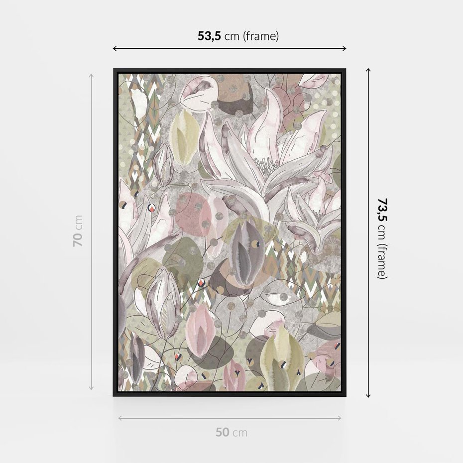 Obraz w ramie 50x70 - Pejzaże zatajonej duszy - połączenie tekstur, roślinne motywy - rama czarna