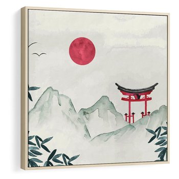 Obraz w ramie 80x80 - Słońce nad Górami - japoński krajobraz, góry - rama drewno