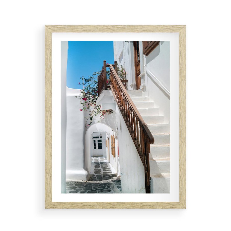 Plakat w ramie 50x70 - Schody Uliczką W dół - schody, uliczka - rama drewno