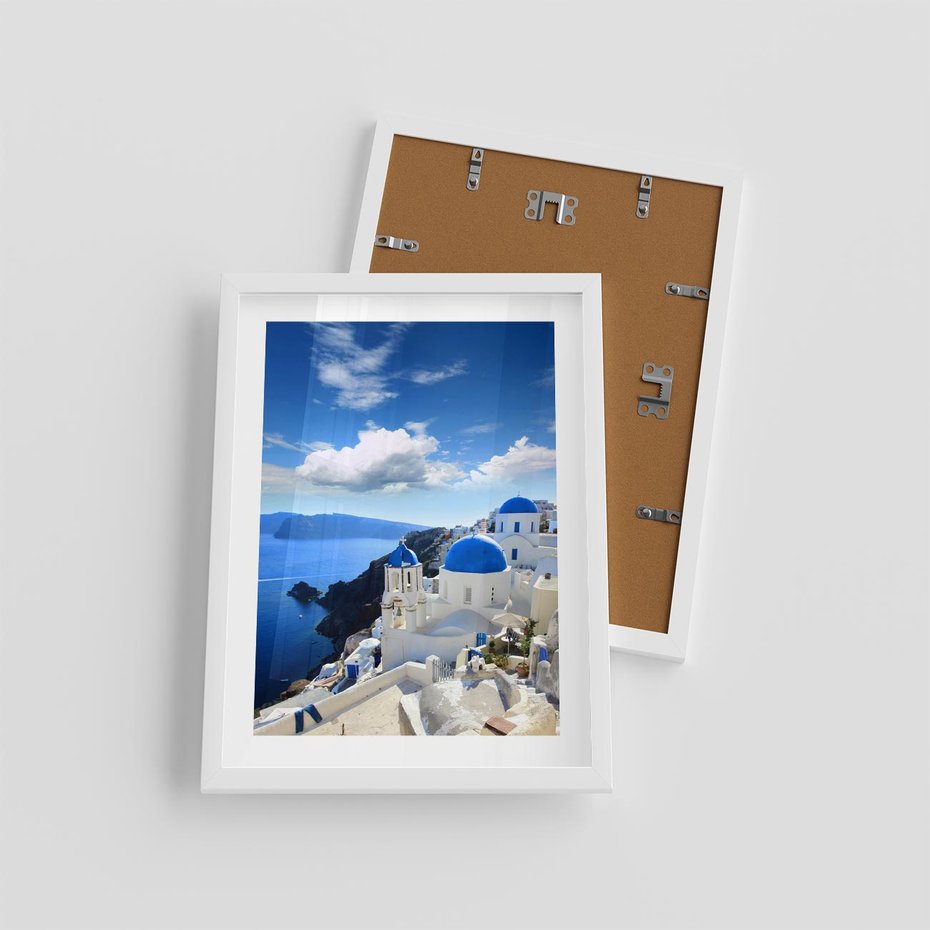Plakat w ramie 30x40 - Magiczne Widoki - Santorini, perspektywa - rama biała