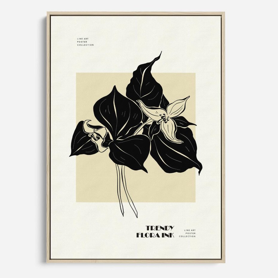 Obraz w ramie 80x120 - Ekspresja w szkicowanych kształtach - kwiaty, typografia - rama drewno