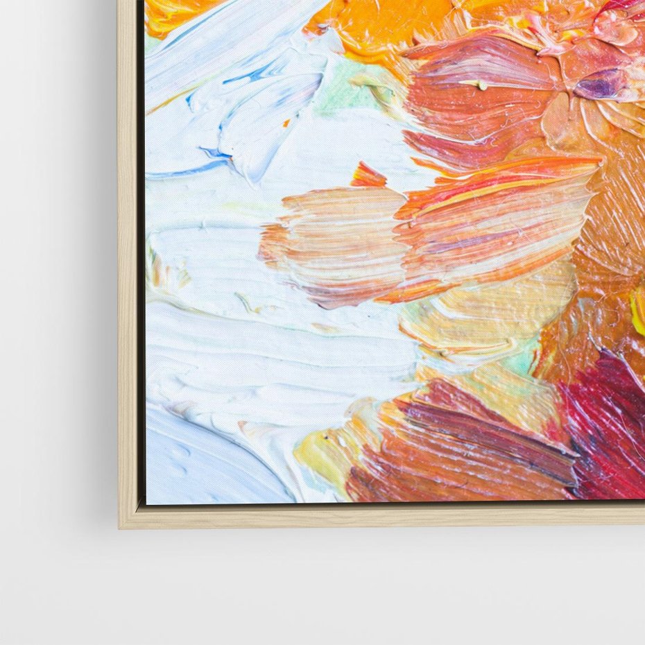 Obraz w ramie 50x50 - Kwiatowe Harmonie - zbliżenie na obraz olejny, gruba warstwa farby - rama drewno