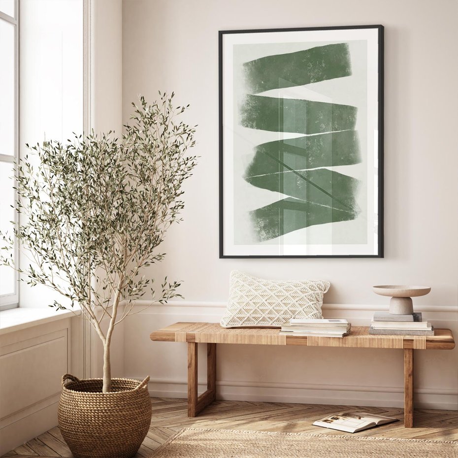 Plakat bez ramy 21x30 - Zielone Refleksje - abstrakcja, zgaszony zielony kolor