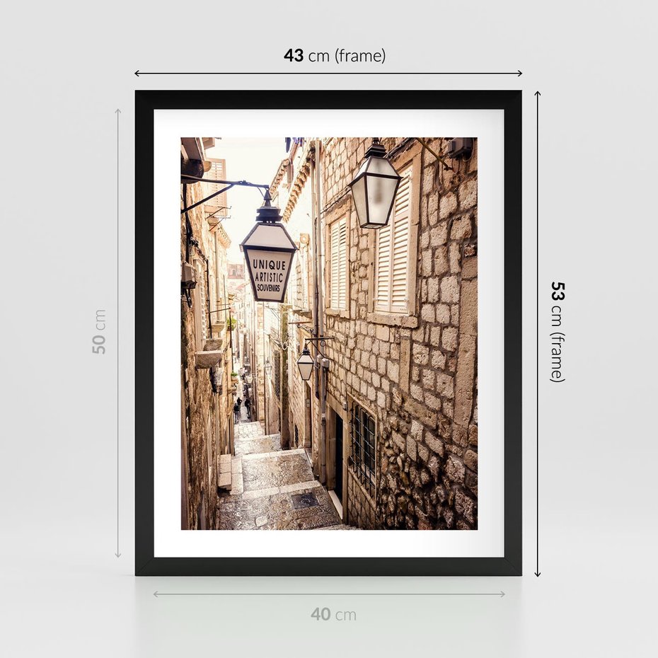 Plakat w ramie 40x50 - mistyczna podróż - uliczka, perspektywa - rama czarna