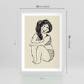 Plakat w ramie 50x70 - Migotliwe Refleksje - nowoczesny minimalistyczny rysunek, dziewczyna w bieliźnie - rama biała