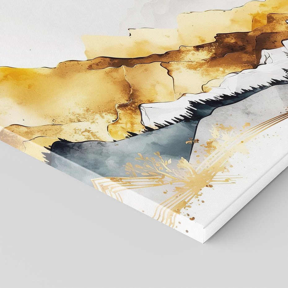 Obraz na płótnie 40x40 - Złote Góry - akwarela, graficzne góry