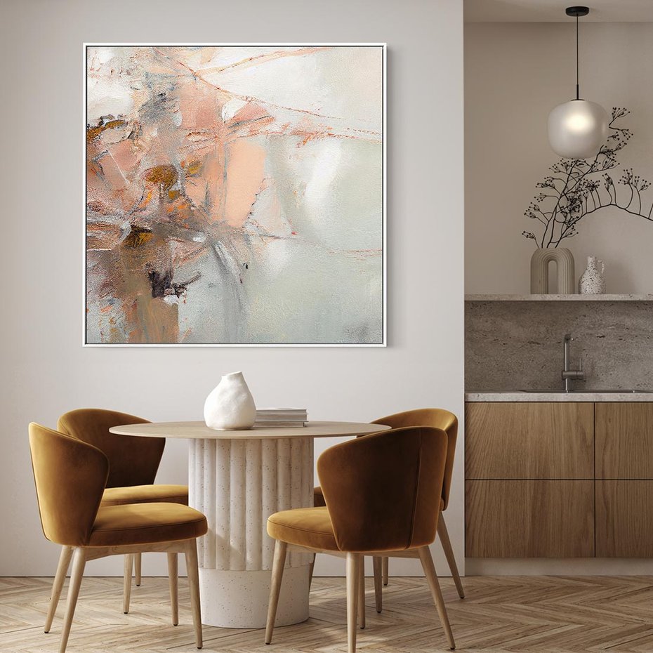 Obraz w ramie 80x80 - Taniec księżycowego pyłu - abstrakcja, tekstury farb - rama biała