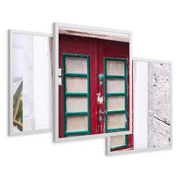 Zestaw obrazy w ramie 50x70 galeria - Stare, drzwi, liście, sanseweria - rama biała