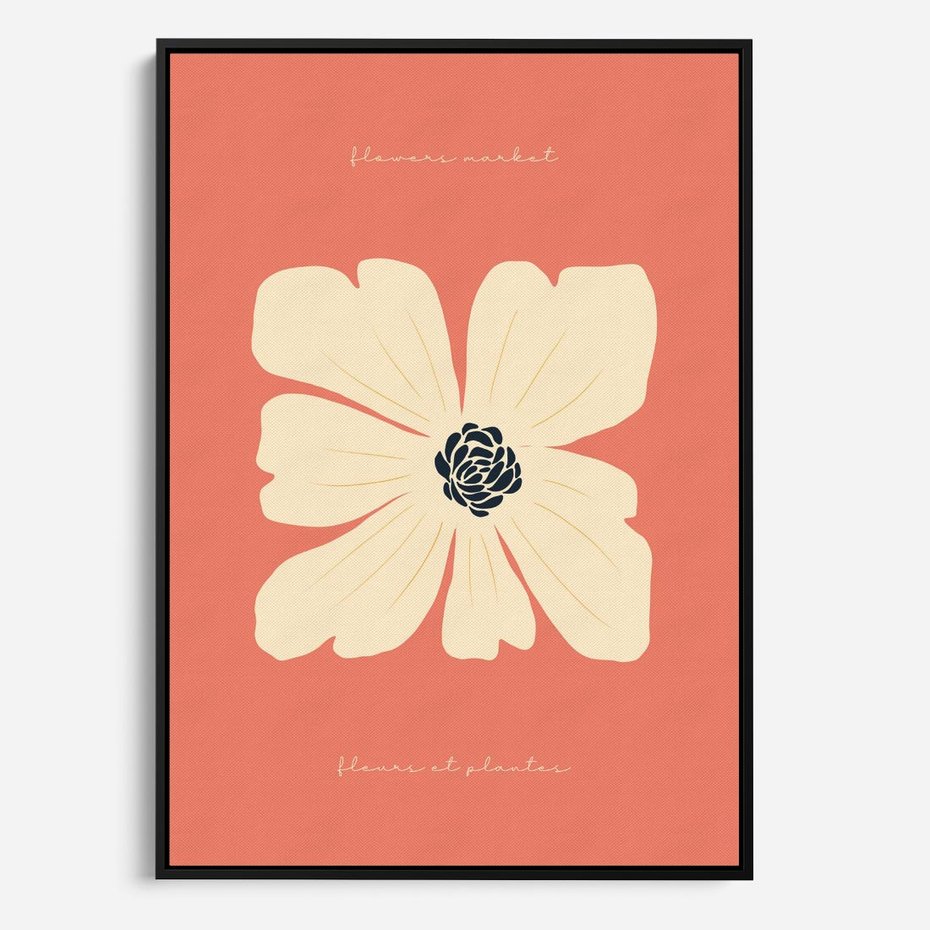 Obraz w ramie 50x70 - Malowane Kolorowe Echa - minimalistyczna grafika, biały kwiat na różowym tle - rama czarna