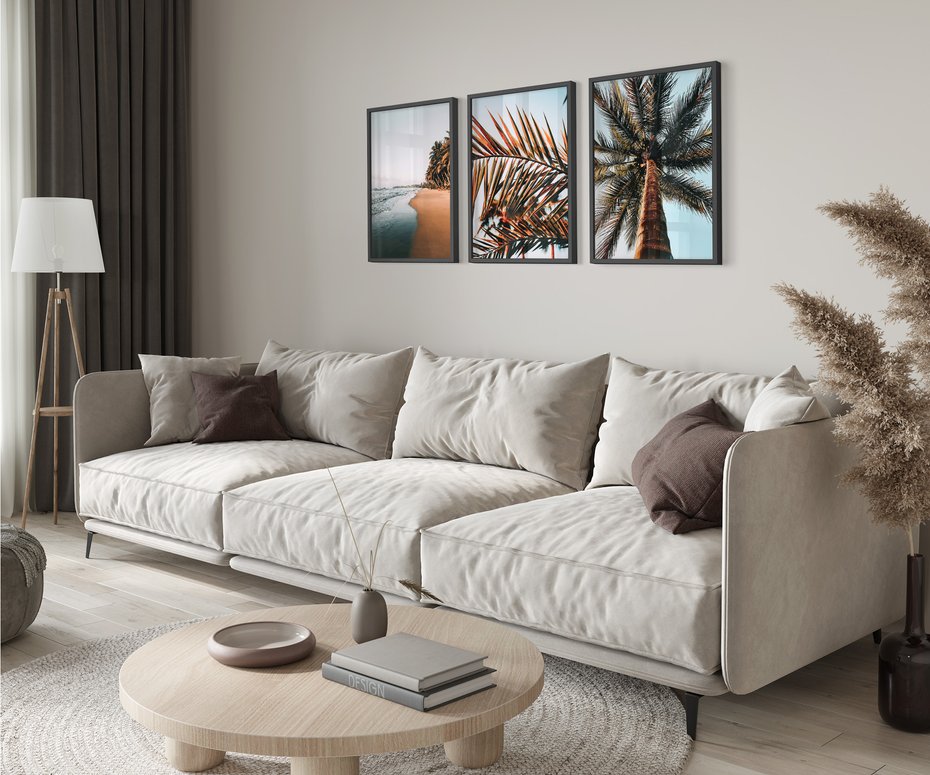 Zestaw obrazy w ramie 40x50 galeria - Zachód, słońca, plaża, morze, palmy - rama czarna