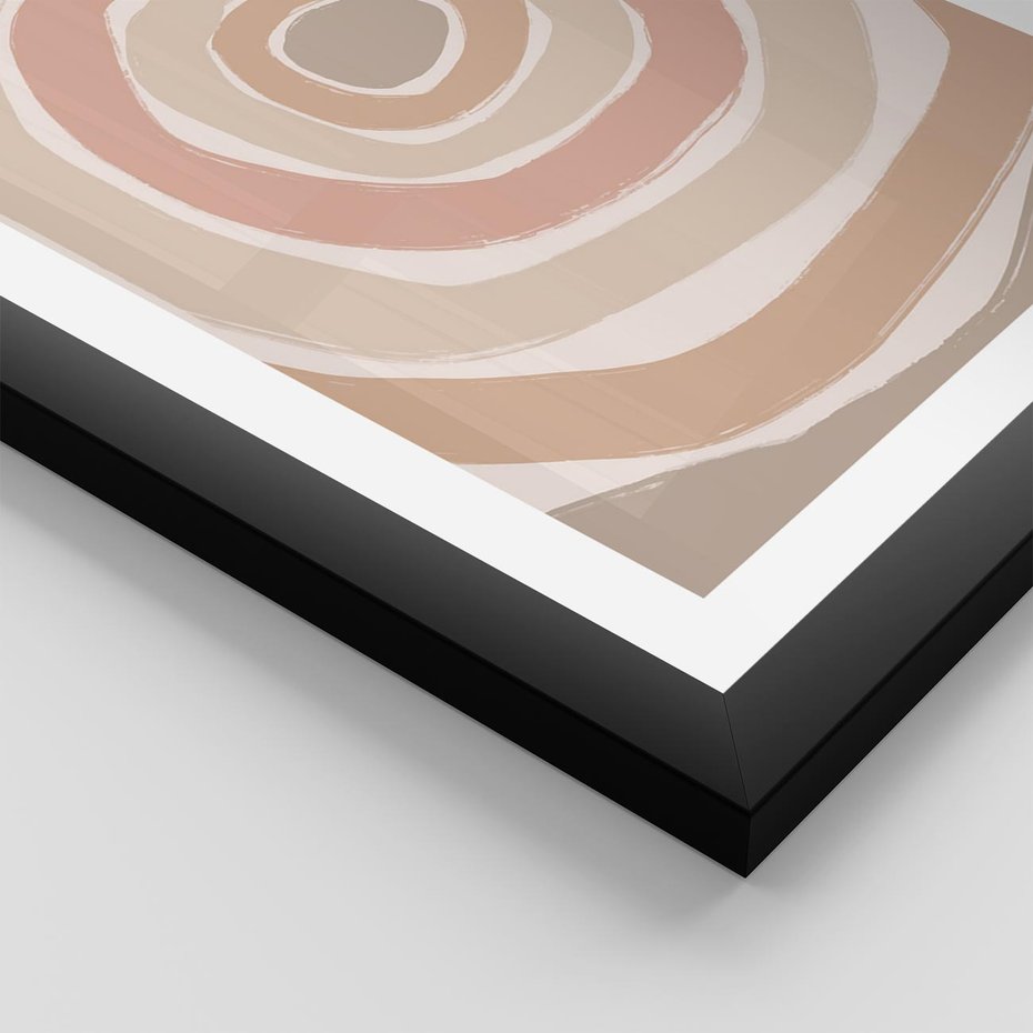 Plakat w ramie 50x70 - Roztopione Granice - abstakcyjne koła, delikatne odcienie beżu - rama czarna