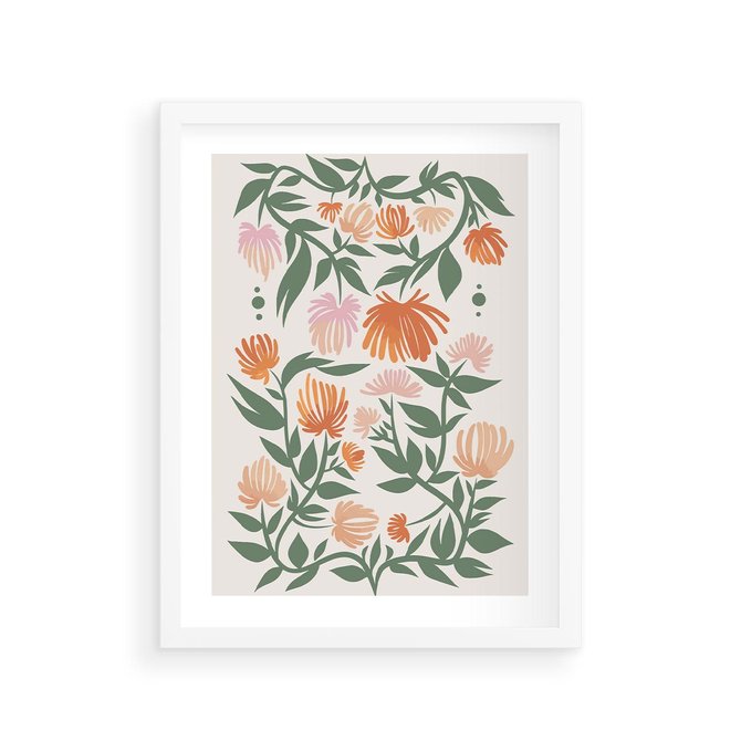 Plakat w ramie 30x40 - Kwiatowe Odbicia - kwiaty polne, plakat - rama biała