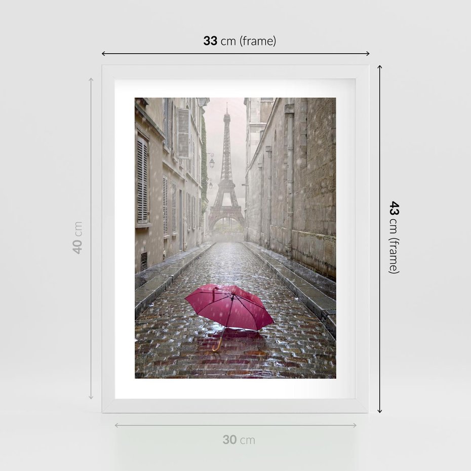 Plakat w ramie 30x40 - Francuska elegancja pod parasolem - Francja, parasol - rama biała
