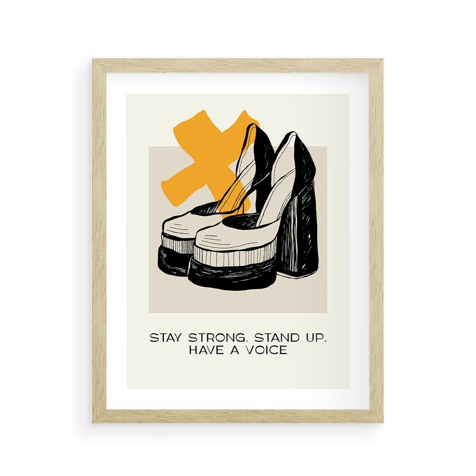 Plakat w ramie 40x50 - Kobiece Obcasy - plakat, minimalizm - rama drewno