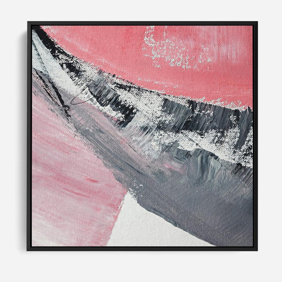 Obraz w ramie 50x50 - Kontrastujący Ruch Emocji - abstrakcyjne pasy farby, kolory róż szary czarny - rama czarna