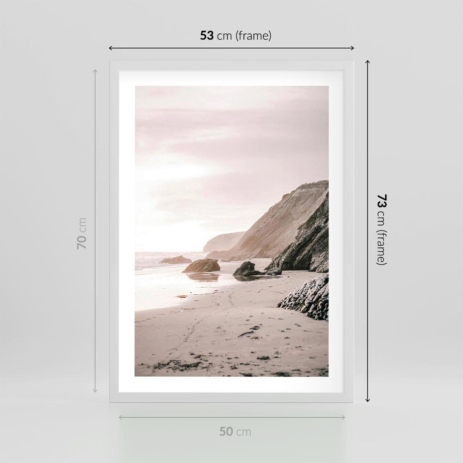 Plakat w ramie 50x70 - Przybrzeżna Piękność - klify, skały nad morzem - rama biała