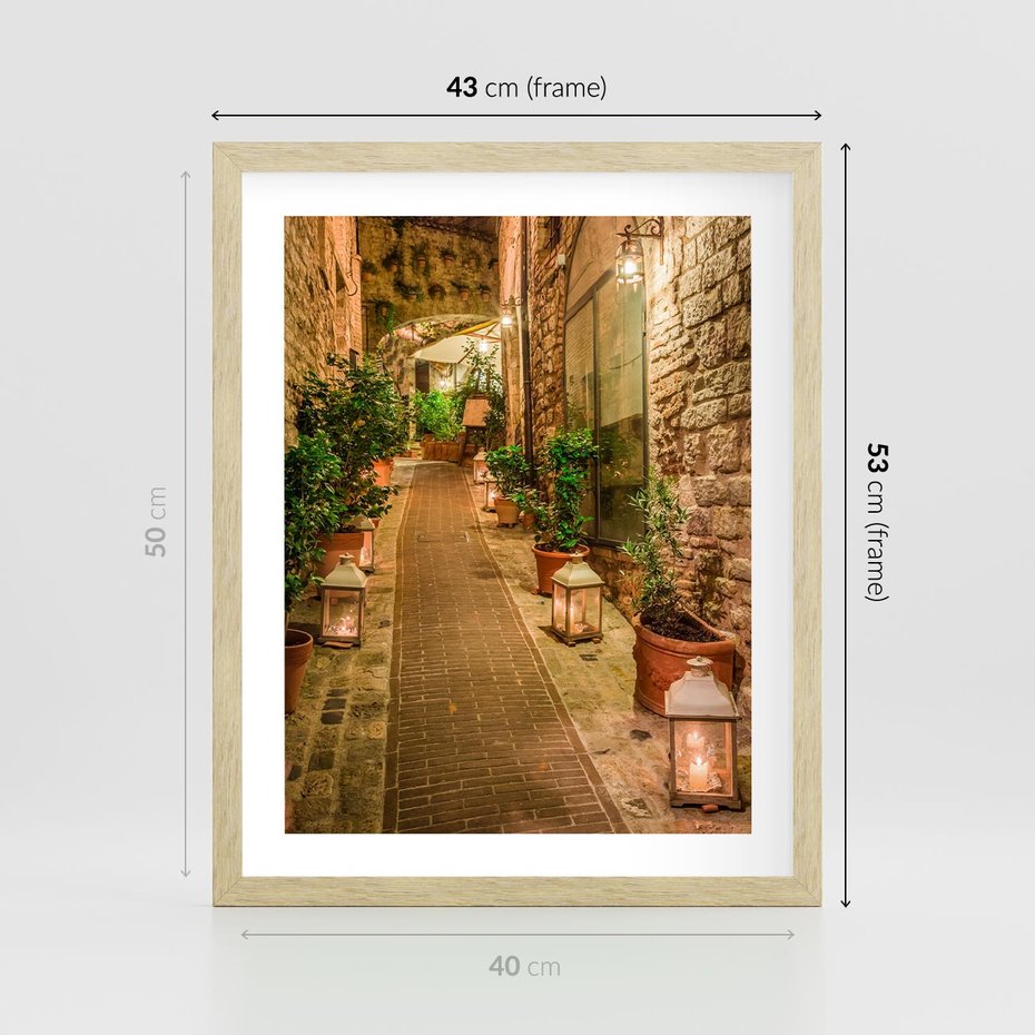 Plakat w ramie 40x50 - Perspektywa Uliczki Miejskiej - uliczka, perspektywa - rama drewno
