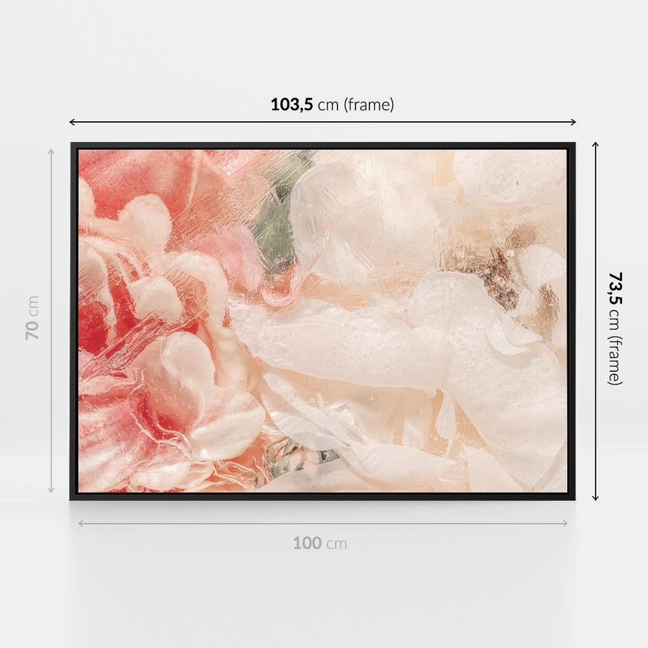 Obraz w ramie 100x70 - Kwiatowe hafty marzeń - abstrakcja przypominająca kwiaty, róże - rama czarna