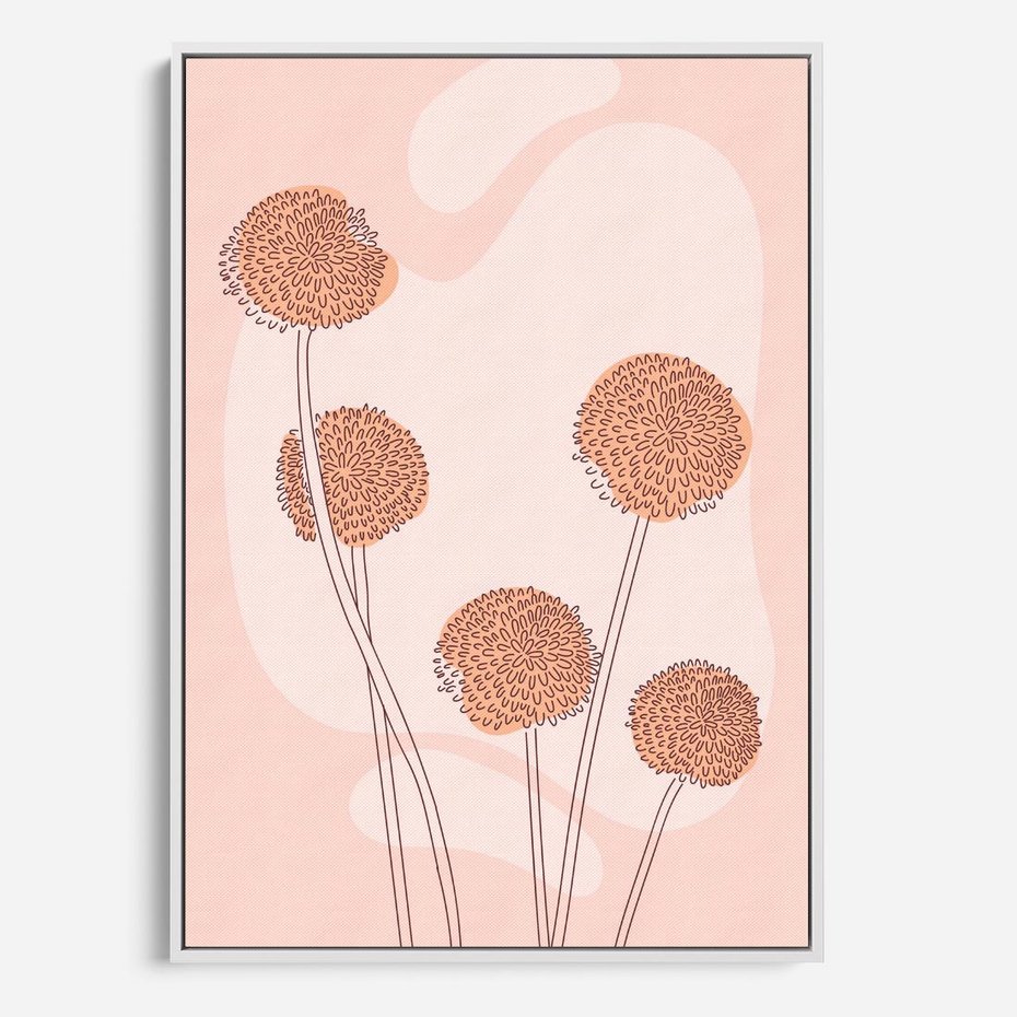 Obraz w ramie 70x100 - Rozkwitające Emocje - minimalistyczny plakat, pudrowe kwiaty - rama biała