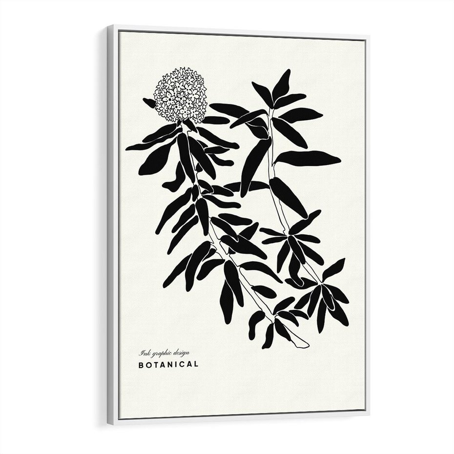 Obraz w ramie 70x100 - Szept kwiatowej wyobraźni - czarno biała grafika, roślinność - rama biała