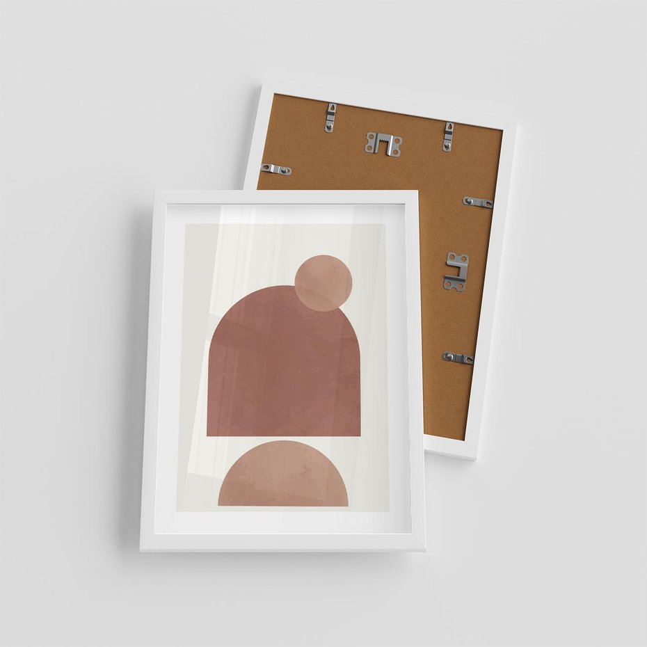 Plakat w ramie 30x40 - Rozkwitające Odbicia - abstrakcyjne geometryczne kształty, odcienie brązu i beżu - rama biała