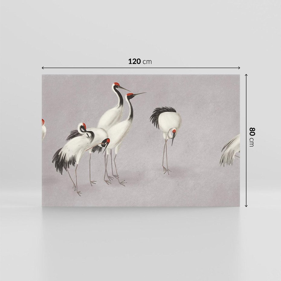 Obraz na płótnie 120x80 - Spojrzenie wstecz w pędzlu - szkic rysunek, japońskie żurawie