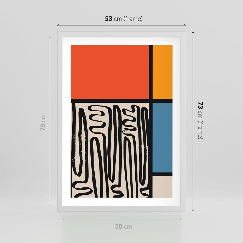 Plakat w ramie 50x70 - Podróżne Wibracje Serca - abstrakcyjny obraz, proste linie - rama biała