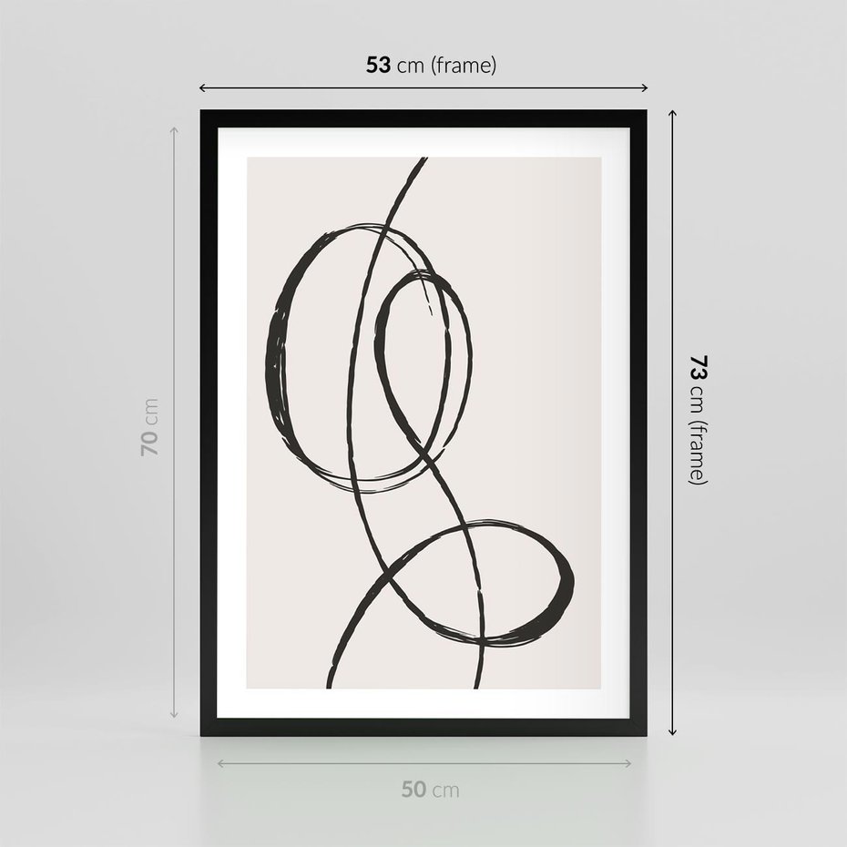 Plakat w ramie 50x70 - Zaklęte Linie - abstrakcyjne szkicowane linie, minimalizm - rama czarna