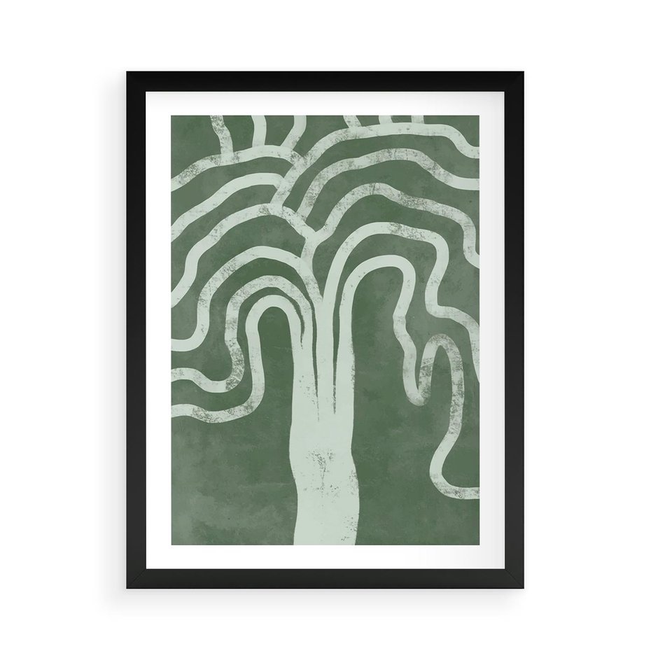 Plakat w ramie 50x70 - Inspirujące Zawiłości Zieleni - abstrakcyjny kształt, zielony plakat - rama czarna