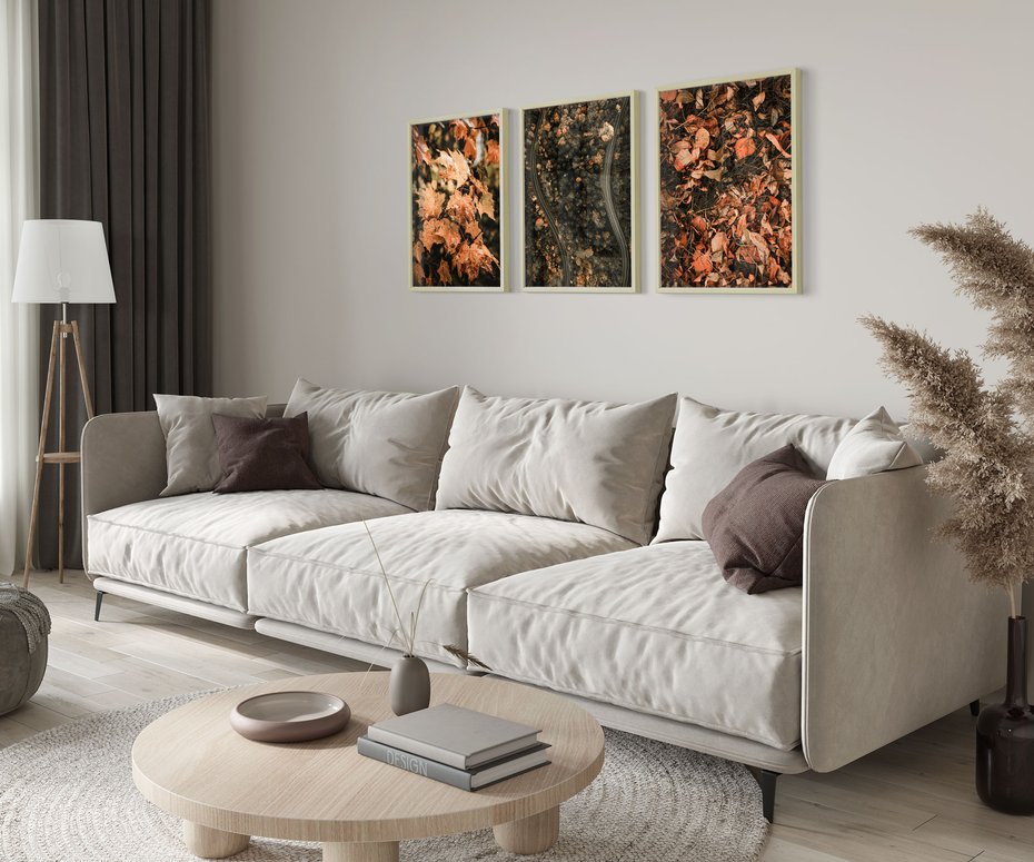 Zestaw obrazy w ramie 30x40 galeria - Jesień, liście, droga - rama drewno