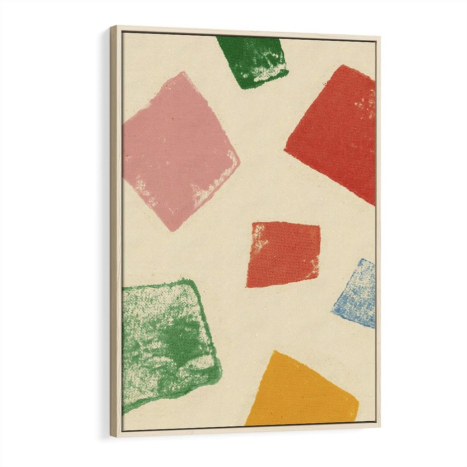 Obraz w ramie 70x100 - Tęczowe Rytmy - kolorowe tęczowe kwadraty, wesoły kolaż - rama drewno