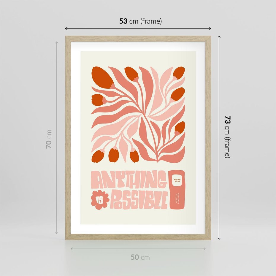 Plakat w ramie 50x70 - Migotliwa Euforia - kompozycja w łososiowym kolorze, kwiaty - rama drewno