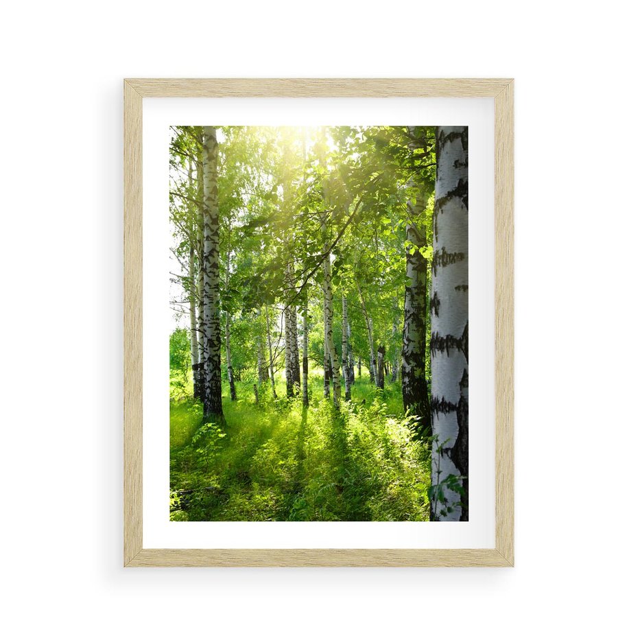 Plakat w ramie 40x50 - Lasowa Księżycowa Noc - las, drzewa - rama drewno