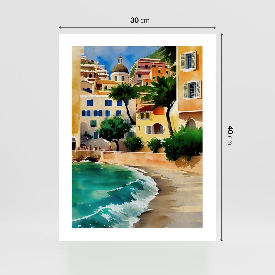 Plakat bez ramy 30x40 - Zamieszkajmy Tu - akwarela, śródziemnomorski klimat