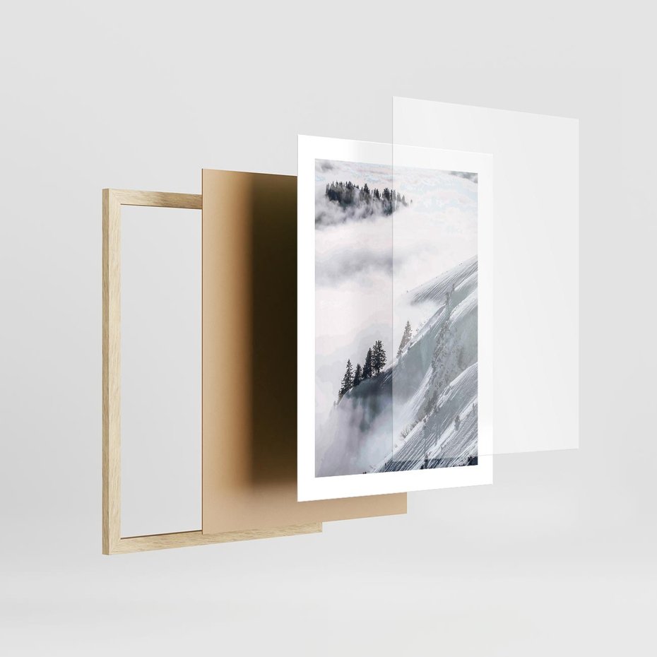 Plakat w ramie 30x40 - Czystość Natury - ośnieżone szczyty górskie, pejzaż - rama drewno