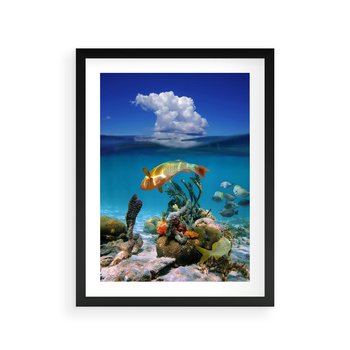 Plakat w ramie 50x70 - Podwodna rafa koralowa: kolorowy oceanowy świat - rafa, koralowa - rama czarna